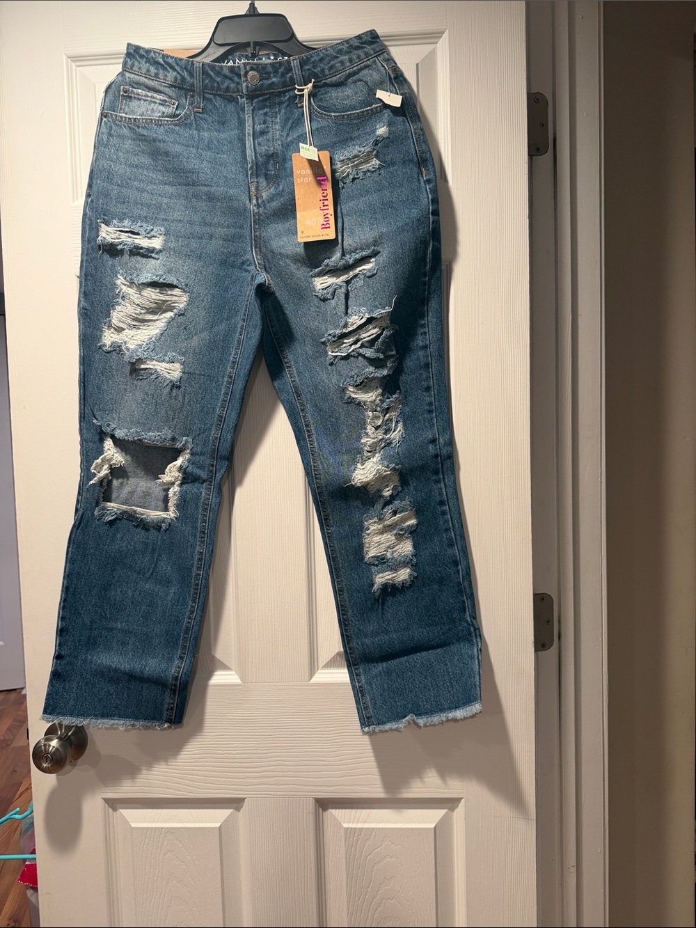 Vanilla Star Distressed Cropped Jeans - Blue